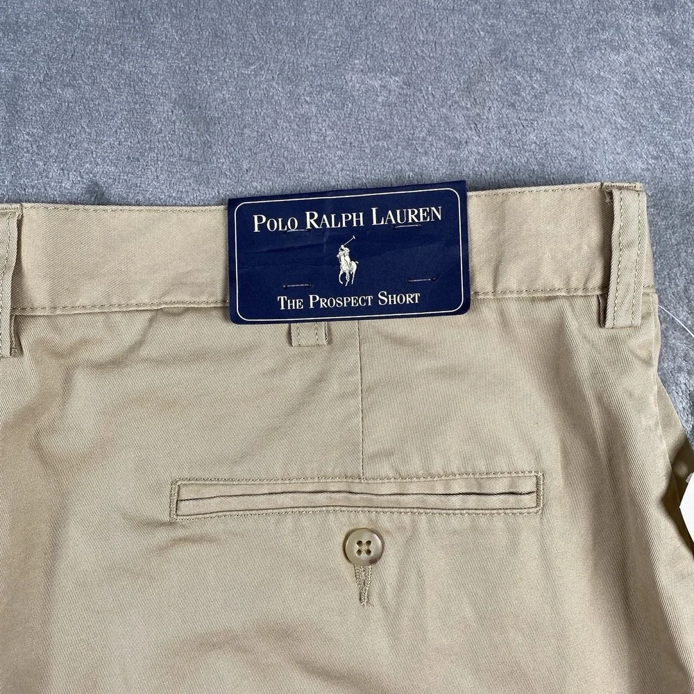 Vintage Polo Ralph Lauren Prospect Shorts Mens Sz 36 Tan Flat Front Chino *READ*